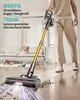 A person is using a cordless vacuum cleaner in a living room with a dog on the couch. Produktbild-Vorschau