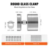 Diagrams and illustrations of a round glass clamp with dimensions and included hardware. Podgląd zdjęcia produktu