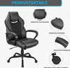 A collage of a black ergonomic office chair with various callouts highlighting its features. Produktbild-Vorschau
