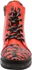 A close-up, front view of a red boot with black laces and a black and red patterned toe. Produktbild-Vorschau