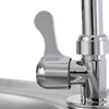 Close-up of a chrome faucet handle on a stainless steel sink. Náhled obrázku produktu