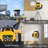 Collage of images showing a rotary laser level in different settings: construction site, indoor upright setting, and indoor horizontal setting. Anteprima dell’immagine prodotto