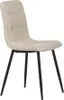 A single beige upholstered dining chair with black metal legs against a white background. Náhled obrázku produktu