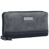 A gray and black wallet with a zipper closure and a small metal logo plate. Produktbild-Vorschau