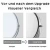 A comparison of two mirrors, labeled 'Minimalistisch Spiegel' and 'Upgrade Umfassender Spiegel', with text indicating 'Vor und nach dem Upgrade Visueller Vergleich'. Produktbild-Vorschau