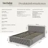 Product information and diagram for a bed frame. Produktbild-Vorschau