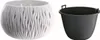 A white decorative planter and a black inner pot are shown side-by-side against a white background. Náhled obrázku produktu