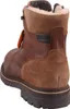 Auf dem Bild ist ein brauner Stiefel zu sehen der von der Innenseite betrachtet wird. Der Stiefel hat eine robuste Sohle und eine genoppte Textur auf dem Obermaterial. Produktbild-Vorschau
