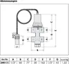 A technical drawing with dimensions and a table of specifications for a Caleffi Doppelte thermische Ablaufsicherung 544400. Anteprima dell’immagine prodotto