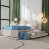 A bedroom scene with a bed, curtains, and a window. Produktbild-Vorschau