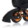 A close-up view of the wheels and frame of a pair of inline skates. Podgląd zdjęcia produktu