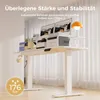 A white electric standing desk with two monitors, printers, and office supplies. A lamp is on the right side of the desk. Náhľad obrázku produktu