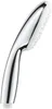 A chrome and white hand shower head against a white background. Produktbild-Vorschau