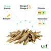 A pile of dried fish with nutritional information presented as text and icons. Produktbild-Vorschau