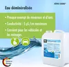 A marketing image for demineralized water, showing a jug of the product and highlighting its features with text and icons. Produktbild-Vorschau