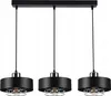 A black, three-light pendant lamp with chrome accents, shown against a white background. Podgląd zdjęcia produktu