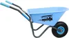 A blue children's wheelbarrow with a fire truck graphic on the side, shown against a white background. Produktbild-Vorschau