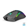 A black wireless gaming mouse with RGB lighting is shown on a white background, with a USB receiver in the bottom right corner. Produktbild-Vorschau