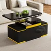 A modern coffee table with integrated stools and storage, set in a living room next to a sofa. Voir les images du produit