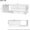 A diagram showing the dimensions of a white coffee table, with two views presented. Voir les images du produit