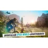 A dynamic scene depicting extreme sports in a mountainous, natural environment with a river and trees. Produktbild-Vorschau