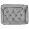 A top-down view of a gray, tufted pet bed with two small pillows on the corners. Náhled obrázku produktu