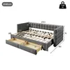A diagram of a daybed with dimensions and features indicated by text and lines. Voir les images du produit