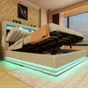 A modern bed with storage and LED lighting in a bedroom setting. Produktbild-Vorschau
