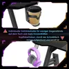 Close-up shots of a gaming desk featuring a cup holder with a cup and a headphone hook with headphones. Produktbild-Vorschau