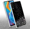 A phone case with a glittery design is shown on top of a phone. Produktbild-Vorschau