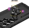 A close-up, angled view of a black smartphone case with a built-in ring holder. The case is shown from the back, highlighting the camera module and the ring mechanism. Arrows and text indicate the ring's rotation capabilities. Produktbild-Vorschau