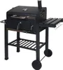 A black charcoal grill with a lid, side shelves, and a bottom rack, shown on a white background. Podgląd zdjęcia produktu