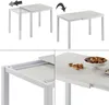 Collage showing a white extendable dining table in different states of extension and close-up views. Náhled obrázku produktu