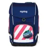 A blue backpack with pink and white stripes and a car graphic on the front pocket. Produktbild-Vorschau