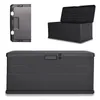 A collage of three images showing a black outdoor storage box from different angles. Podgląd zdjęcia produktu