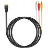 A black HDMI to RCA AV cable is coiled on a white background, with the HDMI connector on the left and the three RCA connectors (red, white, and yellow) on the right. Voir les images du produit