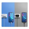 Two iPhones are shown charging with different chargers and cables, one on a blue background and the other on a gray background. Náhled obrázku produktu