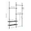 A diagram showing the dimensions and adjustable features of a telescoping garment rack. Podgląd zdjęcia produktu