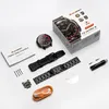 A flat lay of a smartwatch and its accessories, including the box, user manual, charging cable, and extra watch bands, arranged on a white background. Produktbild-Vorschau