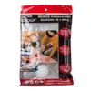 A vacuum storage bag packaging with a woman demonstrating its use. Voir les images du produit