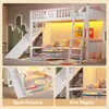 A collage of images showing a children's bunk bed with a slide and shelves, decorated in a playful style. Anteprima dell’immagine prodotto
