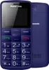 A studio shot of a blue Panasonic mobile phone, shown from the front and the back. Produktbild-Vorschau