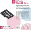 A close-up of a microSD card with marketing text and icons. Produktbild-Vorschau
