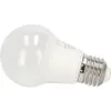 A white LED light bulb with a silver screw base, lying on a white background. Produktbild-Vorschau