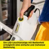 A hand is pressing a button on a white Kärcher steam cleaner. Voir les images du produit