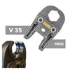 A product shot of a press jaw tool with text overlays. Anteprima dell’immagine prodotto