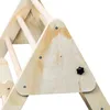 A close-up view of a wooden climbing triangle structure, focusing on the triangular side panel and connecting dowels. Náhľad obrázku produktu
