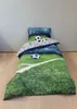 A soccer-themed duvet cover is laid out on a bed, with a soccer stadium scene printed on it. Náhľad obrázku produktu