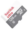A close-up, angled view of a SanDisk 128GB MicroSDXC memory card. Náhled obrázku produktu