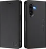 A black leather flip wallet case for a Samsung Galaxy A56 5G, shown from the front and back. Produktbild-Vorschau